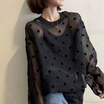 Polka-dot long-sleeve sheer shirt(ME484)