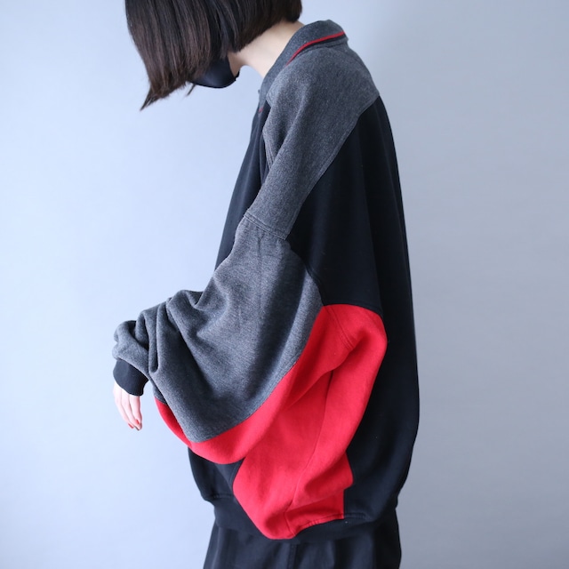 3-tone switching design XX over wide silhouette sweat pullover