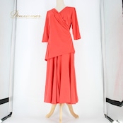 社交ダンス 衣装 スタンダード 上下セット ツーピース レッスンウェア パーティ衣装 レッド系 オレンジ系 A vivare アビバーレ 無地 シンプル 派手 赤 バーミリオン ウエストゴム 伸縮性あり L LL 総丈 約74cm 約78.5cm 平置き実測 ポリエステル ポリウレタン イベント衣装 ダンス衣装 ショッピング 衣装セット カジュアル 体型カバー お揃い コーデ 着心地良好 普段使い ビビッドカラー オレンジ系ピンク系