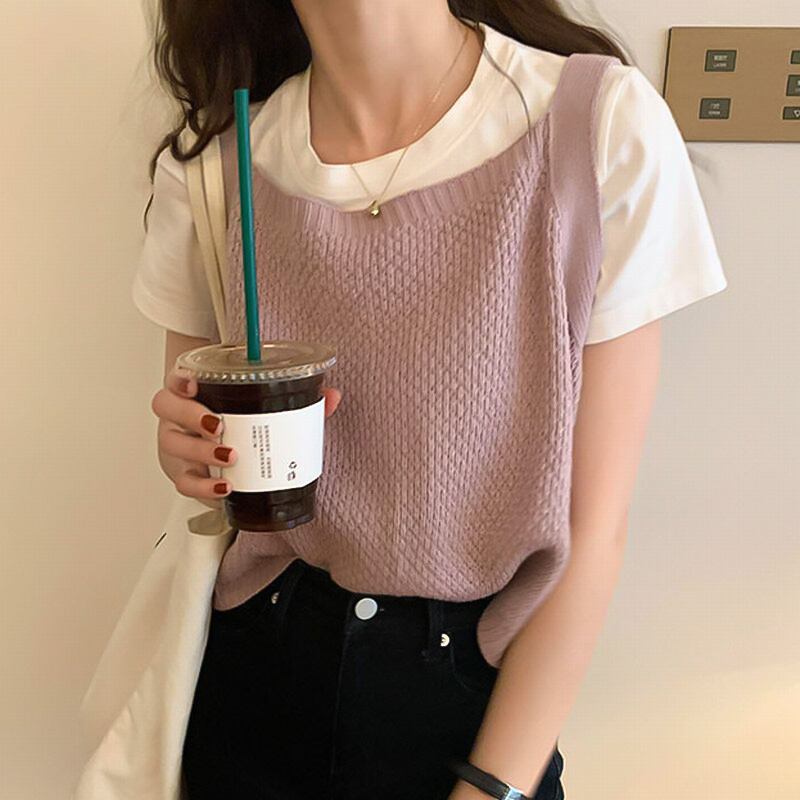 送料無料 後ろ姿も可愛く決まる ニット キャミソール ベスト 着回し バックリボン レイヤード カジュアル Lamitte Deco トレンド 韓国ファッション ショップ Base店