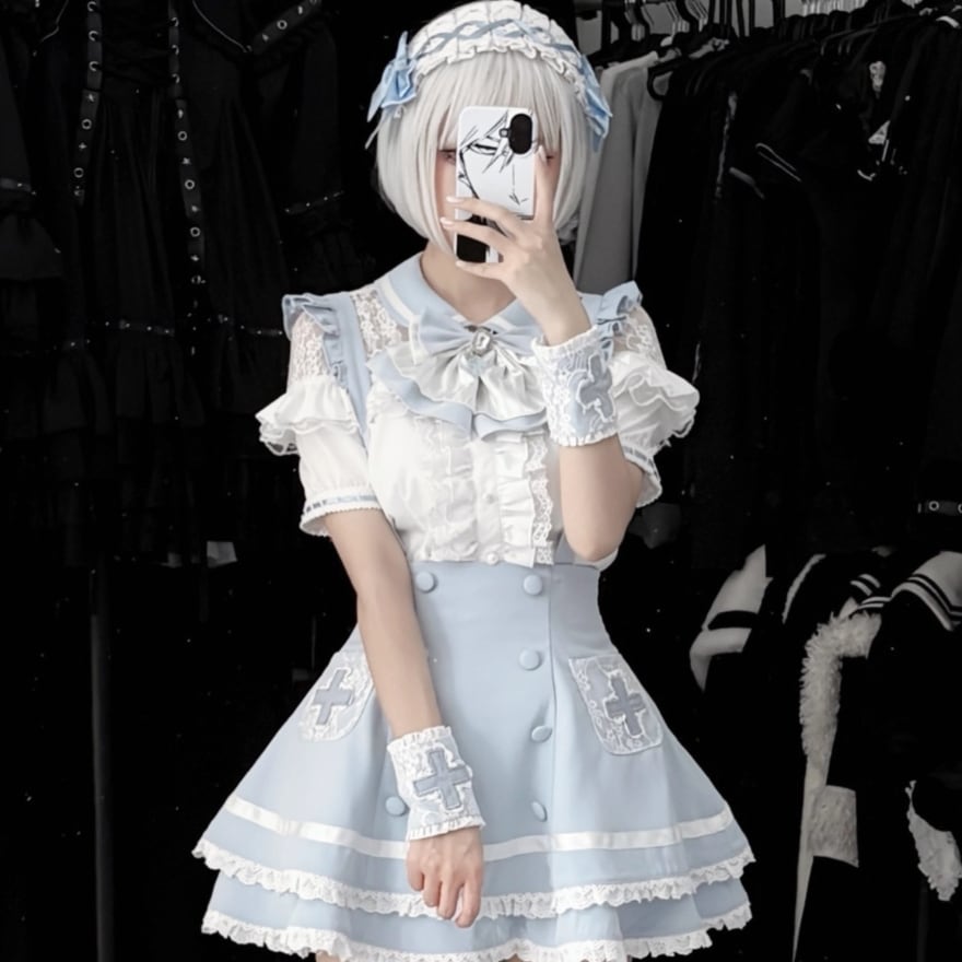ロリィタコスチューム ナース風 白 ワンピース クロス モチーフ
