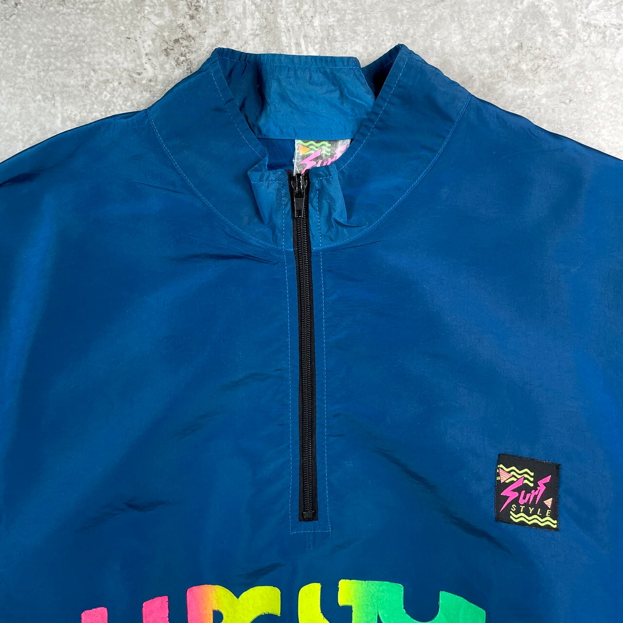 80年代 SURF STYLE サーフスタイル ロゴプリント 袖プリ ハーフジップ