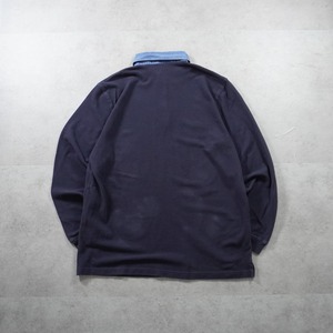 90s LANS'END L/S Denim collar polo Navy XL 古着