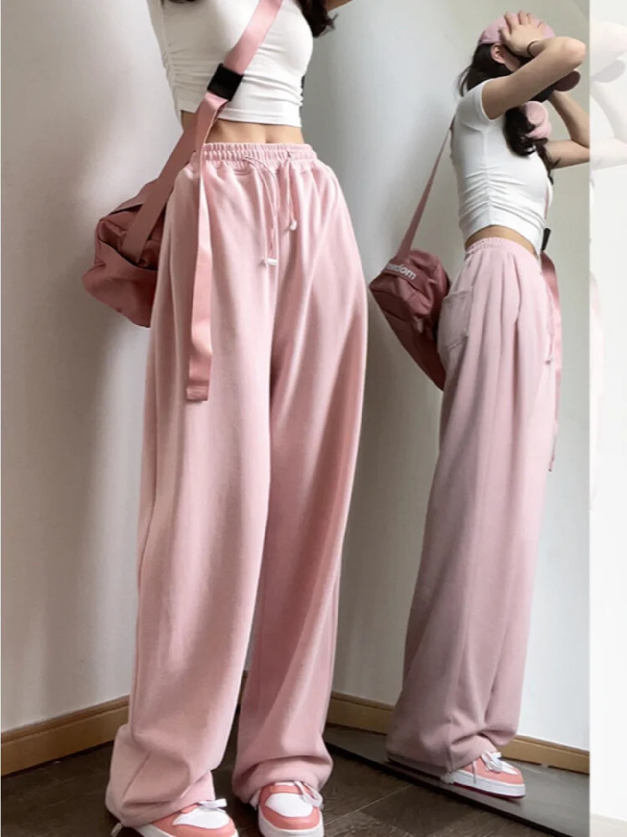 Kpop Y2K ピンクだぶだぶのジョガースウェットパンツ女性ヒッピー 