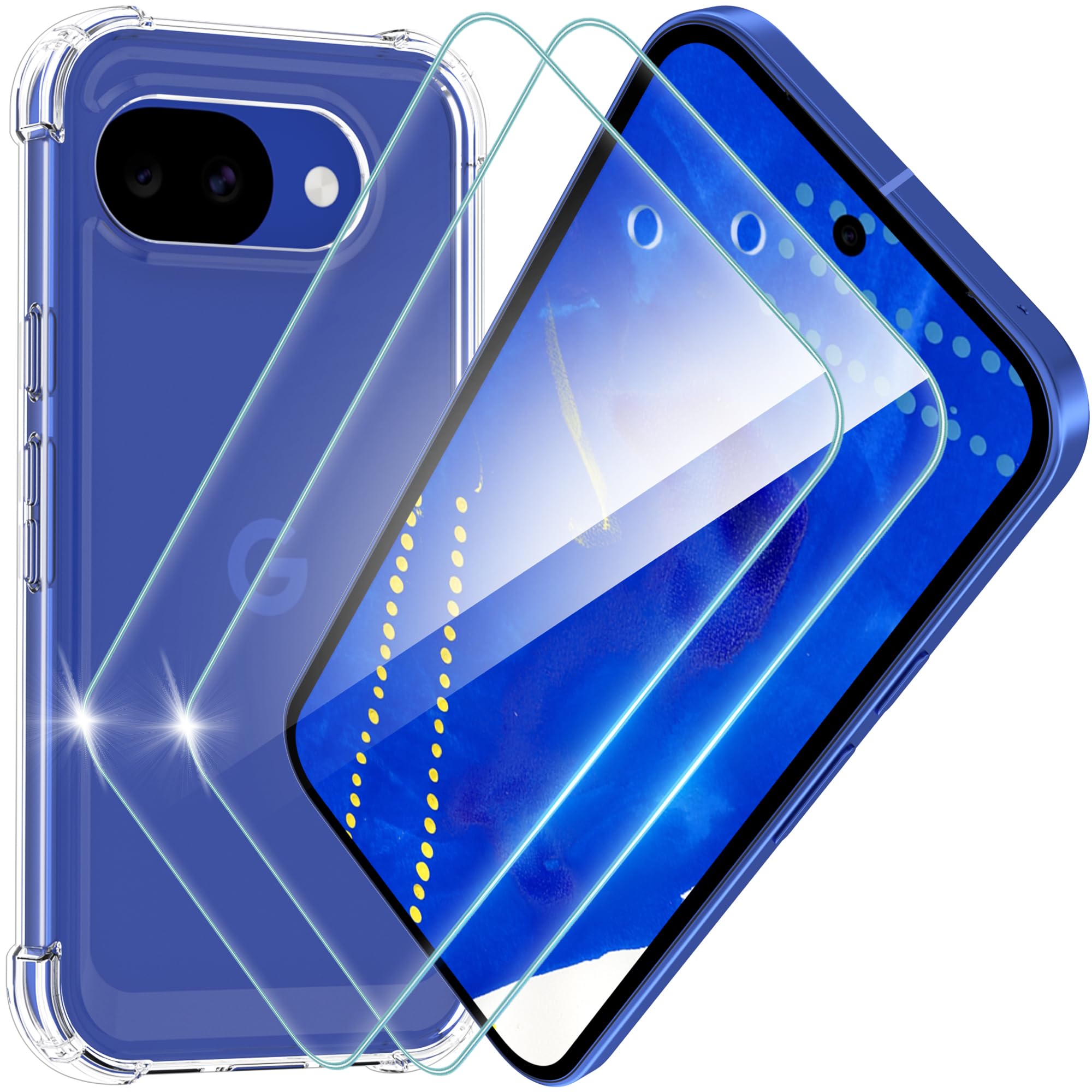 Google Pixel 10a 用 ケース 耐衝撃 ガラスフィルム付き 全面保護 ストラップホール 米軍MIL規格 クリア ピクセル10a 保護フィルム2枚付き