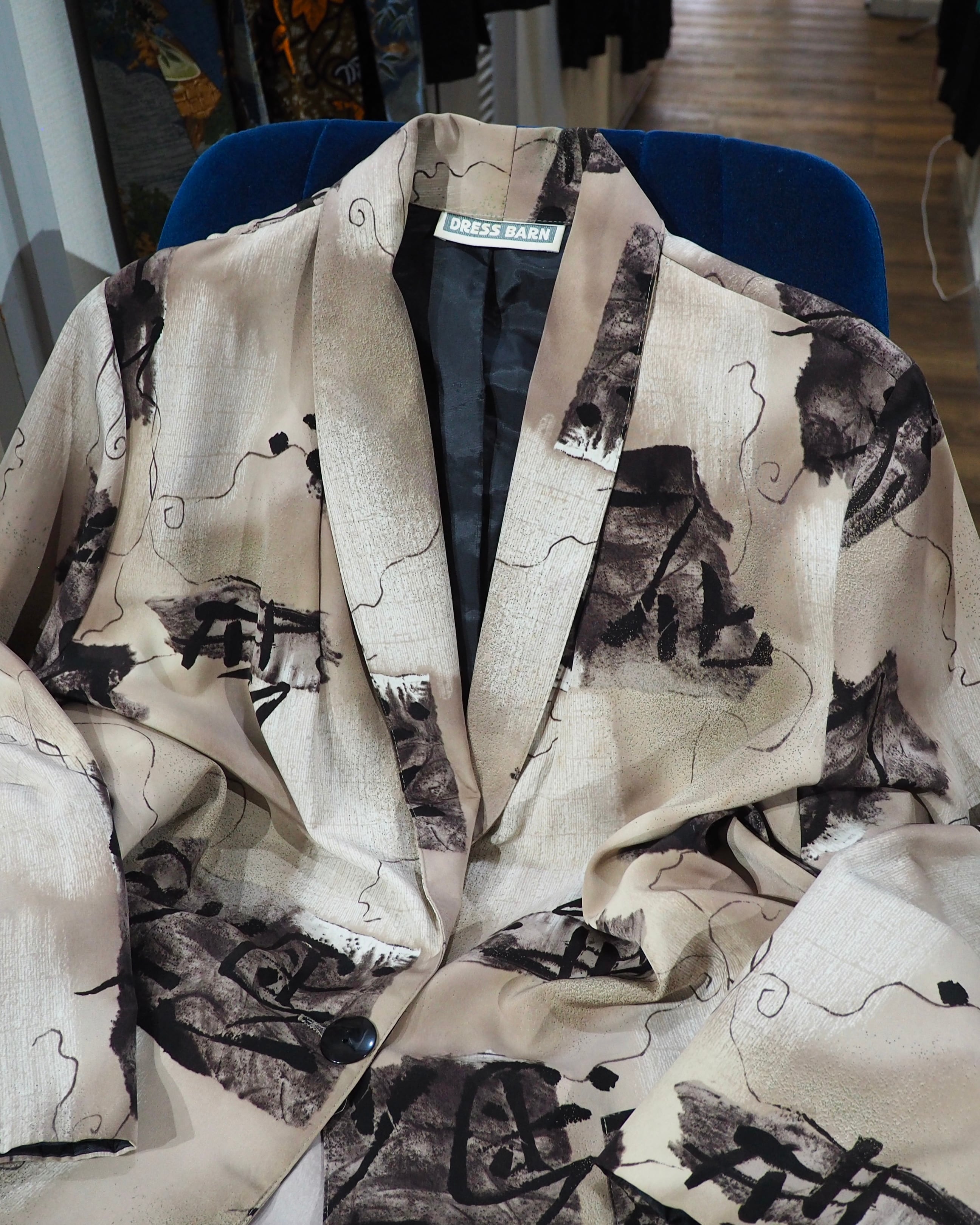 1980 - 90s " 漢字 " Ink painting vintage Easy Tailored jacket