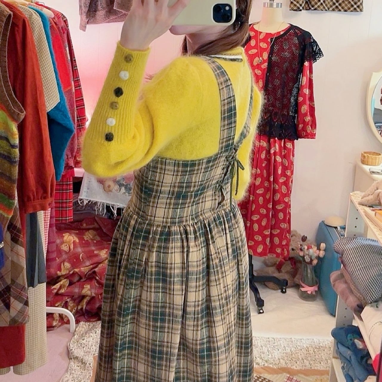 green check jumper skirt