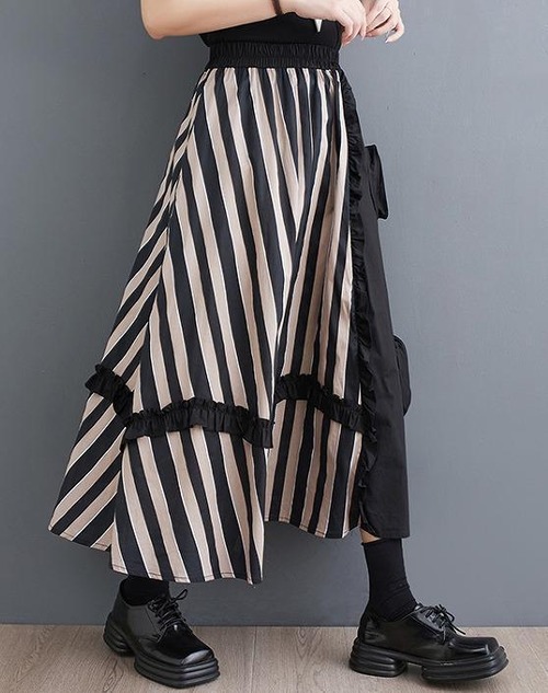 大きいサイズ レディース スカート　ストライプ　春夏 秋 新品