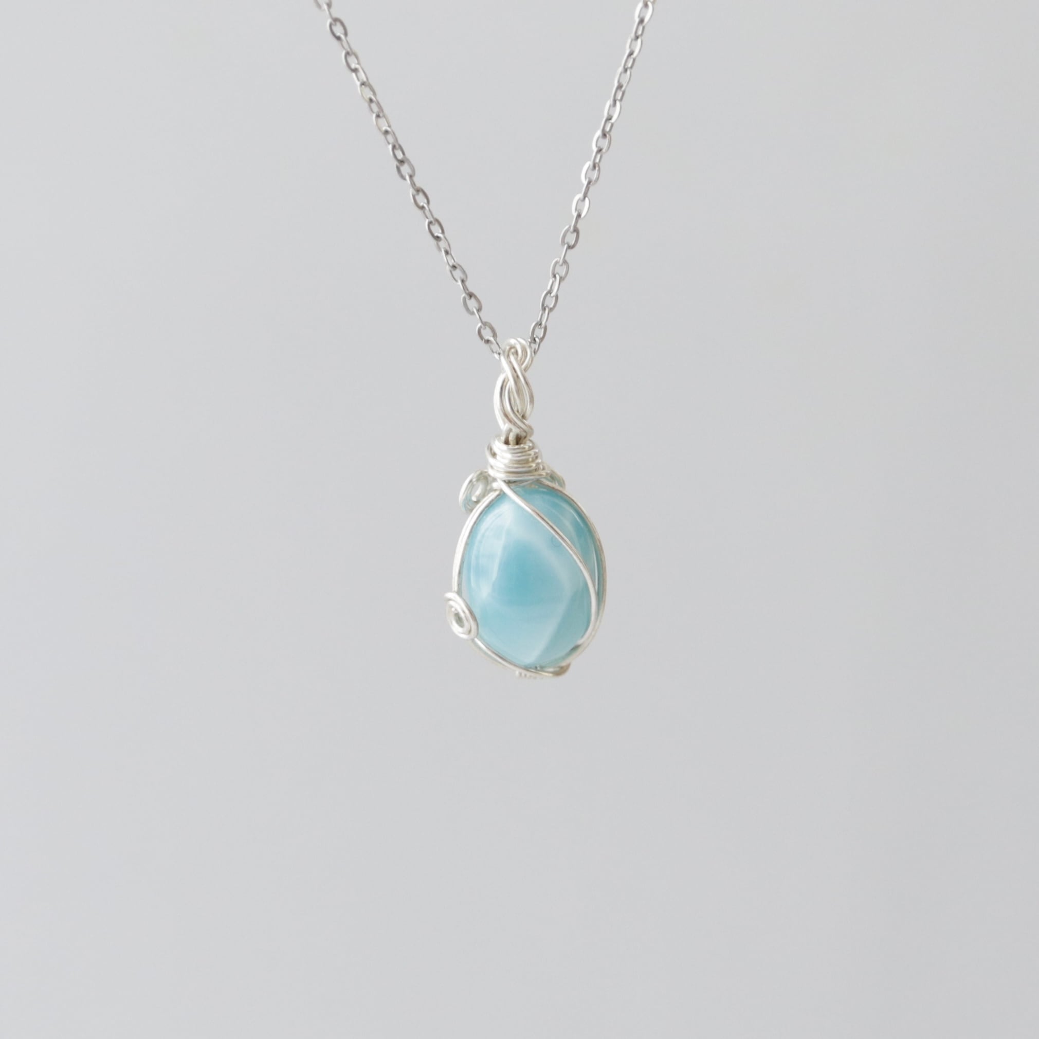 ラリマー ワイヤーラッピングネックレス ラリマー ワイヤーラッピングネックレス ラリマー ペンダントトップ