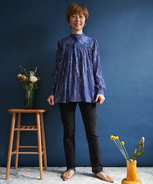 【送料無料】70's indian cotton blue glitter blouse