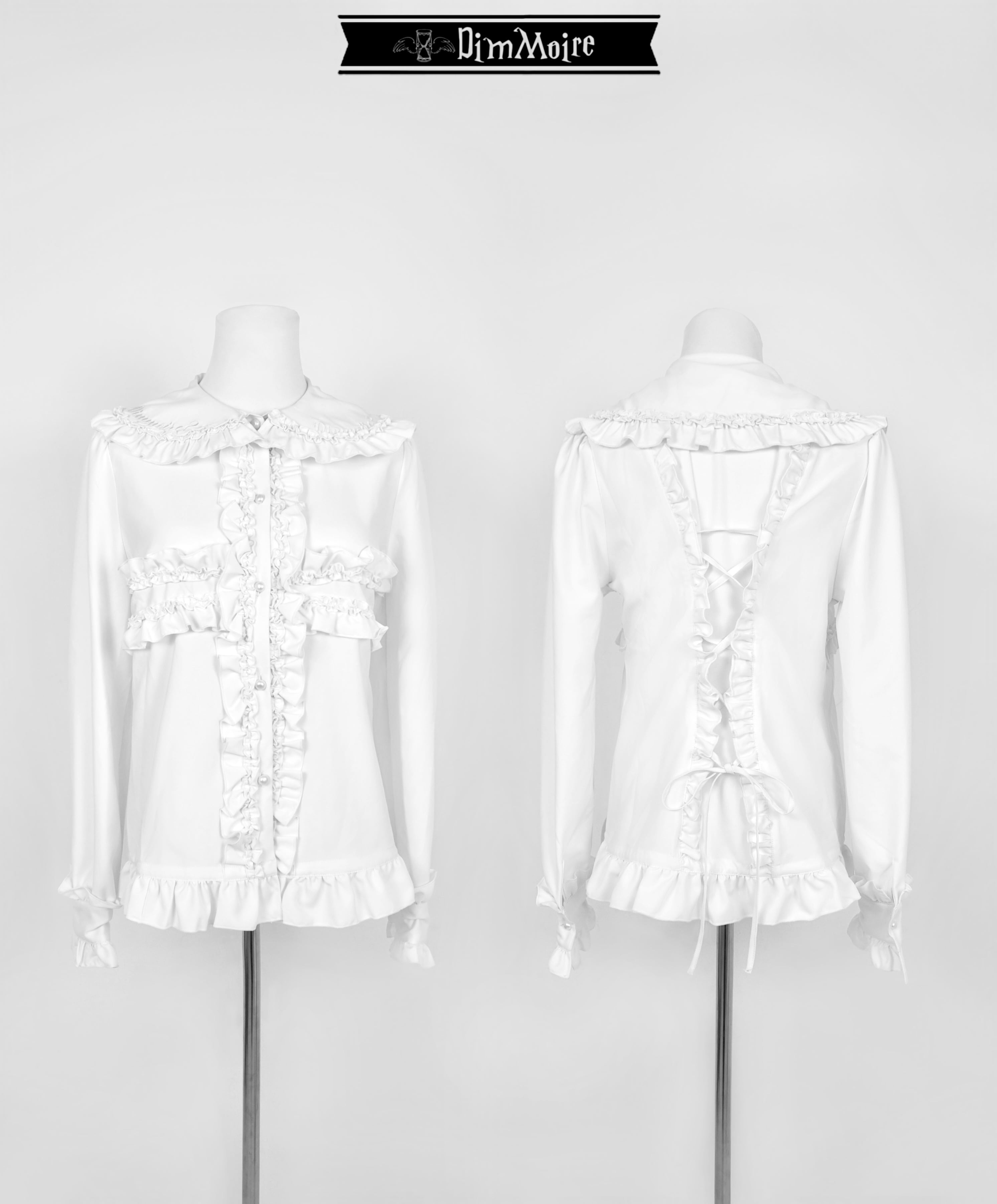 十字フリルブラウス【Black&White】 | DimMoire｜長袖 