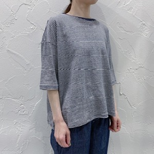 Vlas Blomme Linen cotton sheeting border six-quarter sleeve wide T-shirt