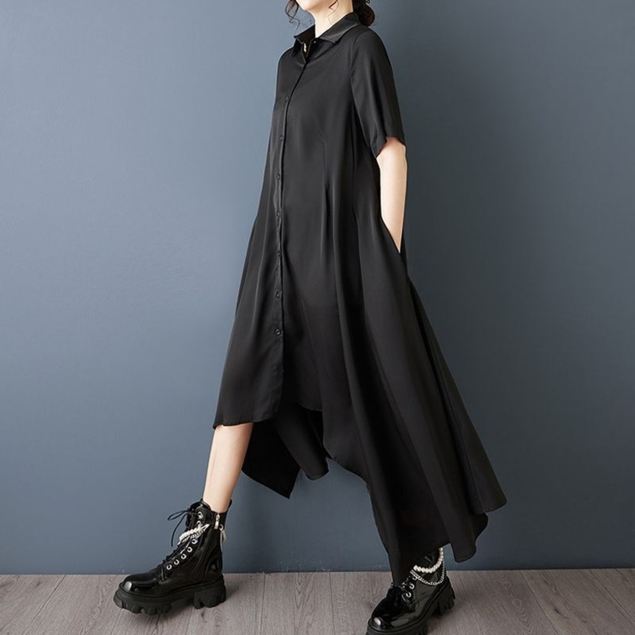 アシメフレア シャツワンピース  30235