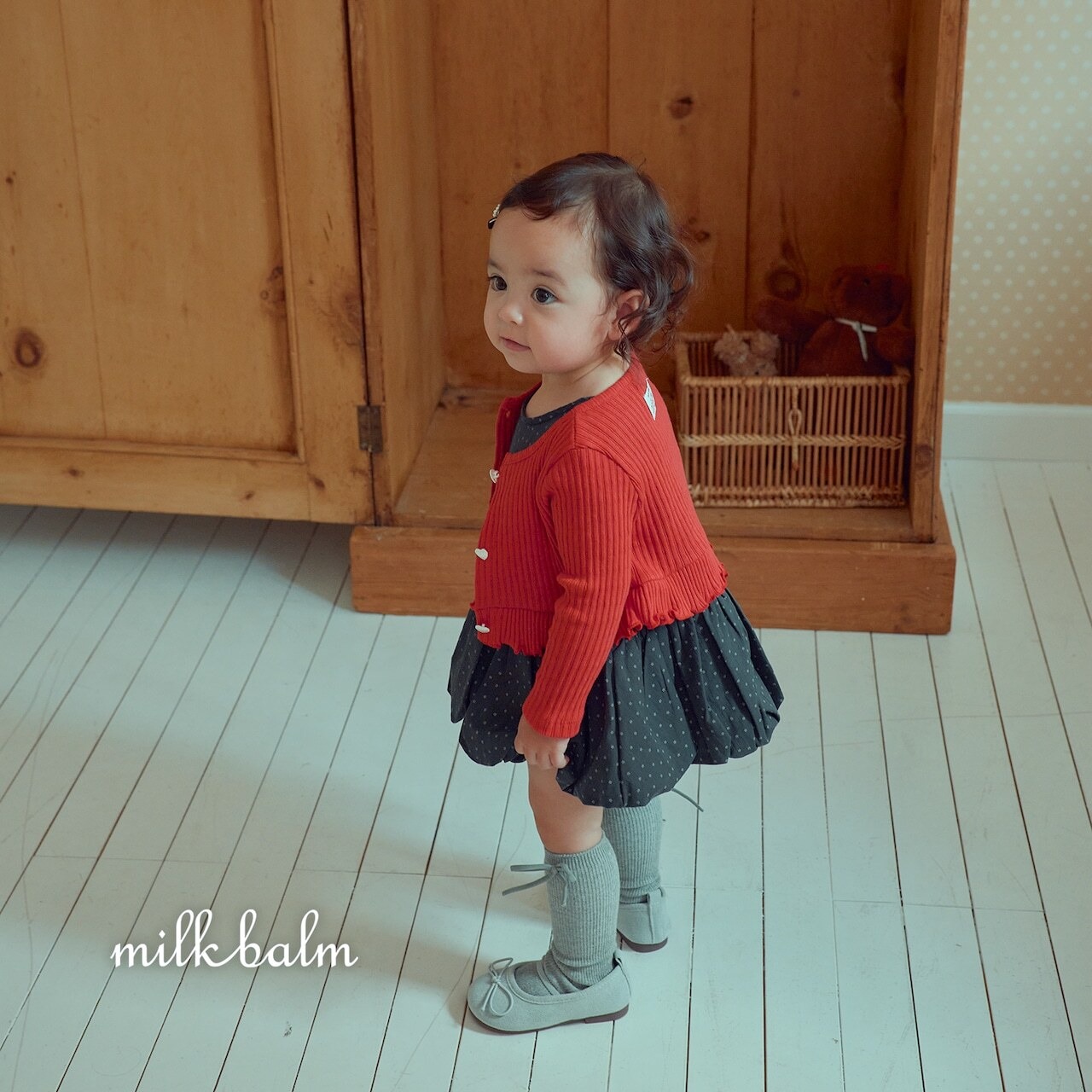 韓国子供服 / 26Autumn / Milkbalm / ハートリブカーディガン セット / 女子服 / キッズ服 / 秋服 *XS~XL*