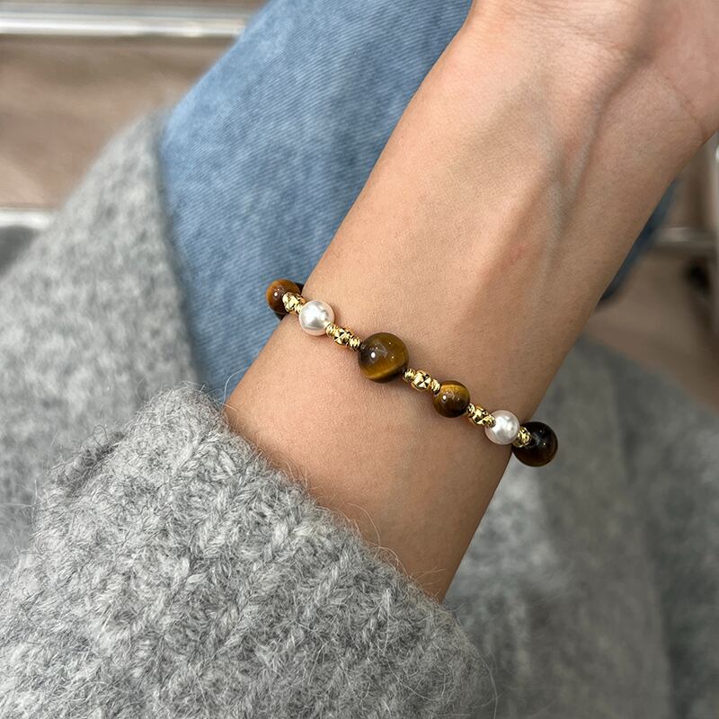 sugar秋の虎目石天然パールのブレスレット 2s