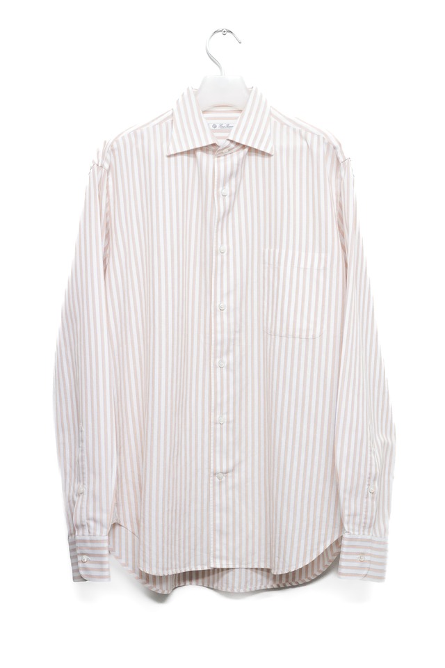 00's "Loro Piana" Cotton Stripe Pattern Shirt