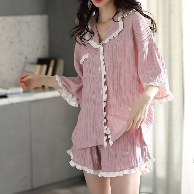 オープンカラー アイスシルク ショート丈セットアップ＊L-615