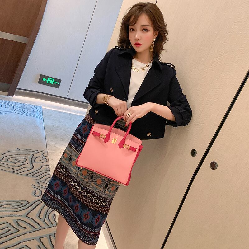 バックルショートコート ハイウェストウェストジャカードスカート オータム 秋物 MIUCO74094467853