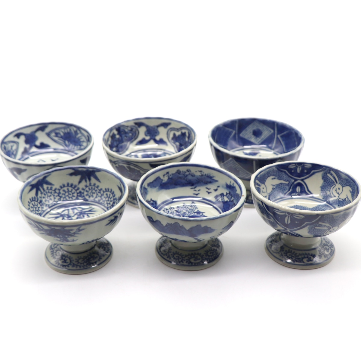 高台杯6客セット・染付酒器・陶磁器・No.220709-02・梱包サイズ80 