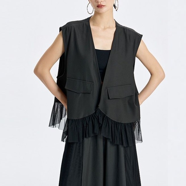 MESH PANEL SLEEVELESS LAYERED RELAXED VEST M-17855