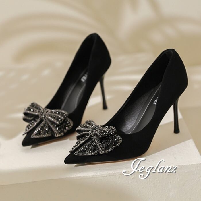 リボン デザイン ヒール ラインストーン 光沢 3cm/5cm/7cm/9cm(M9271)χ