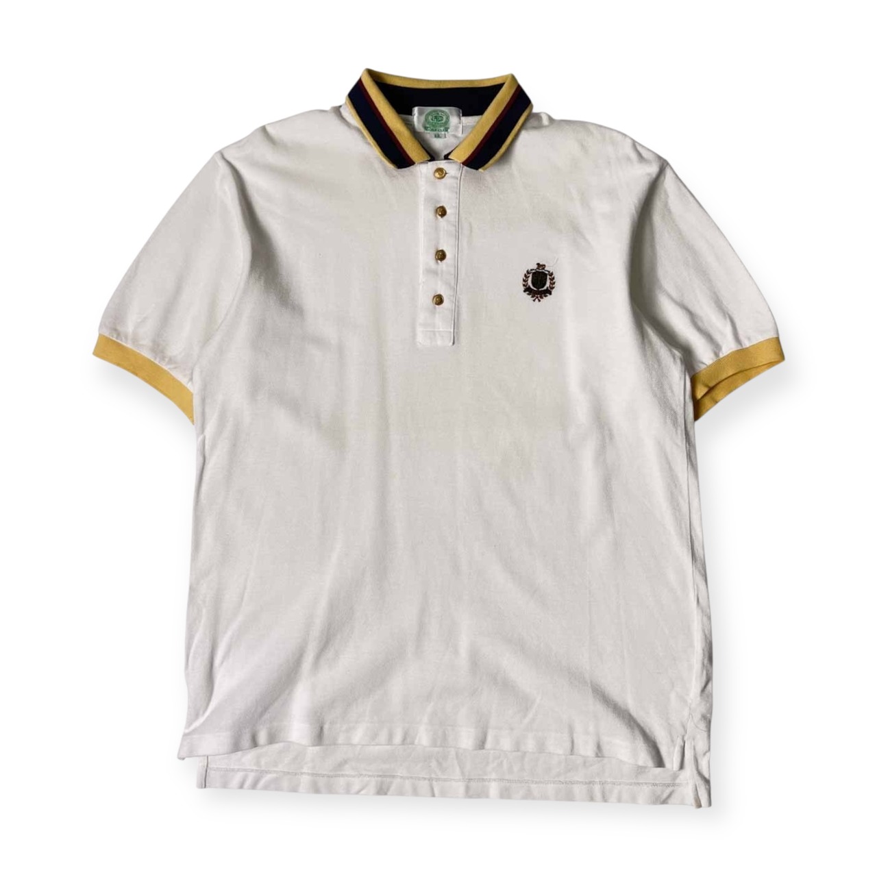 90s J.PRESS GOLF CLUB ジェイプレス ゴルフ 金ボタン 鹿の子 半袖 ポロシャツ LL/ホワイト メンズ