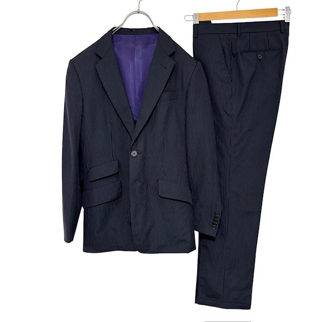 中古 ポールスミス Paul Smith スーツ 上下 セットアップ クリーニング済み ストライプ柄 ネイビー メンズ Mサイズ