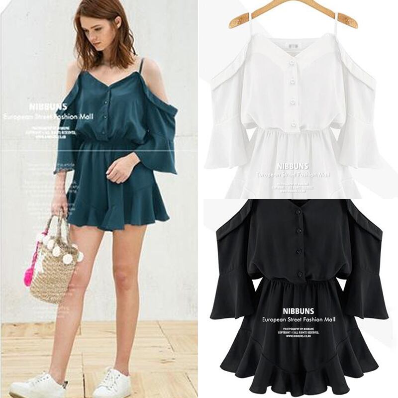 オフショルダー フレア 無地 ワンピース