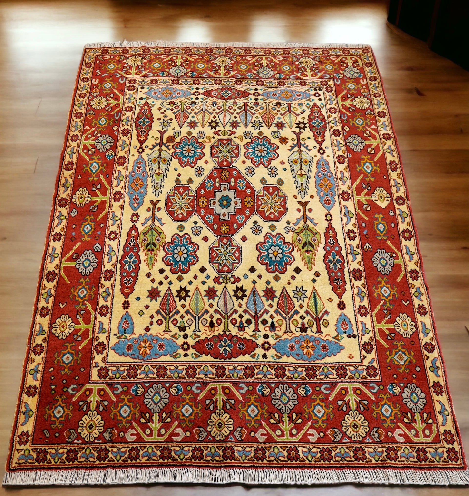 167×124cm【アフガニスタン手織り絨毯】トライバルラグ ペルシャ絨毯-