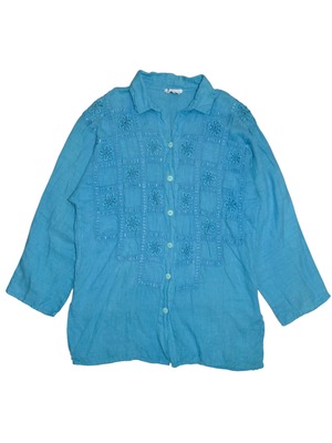 DoReMi Unique Series – Turquoise Floral Embroidered Shirt