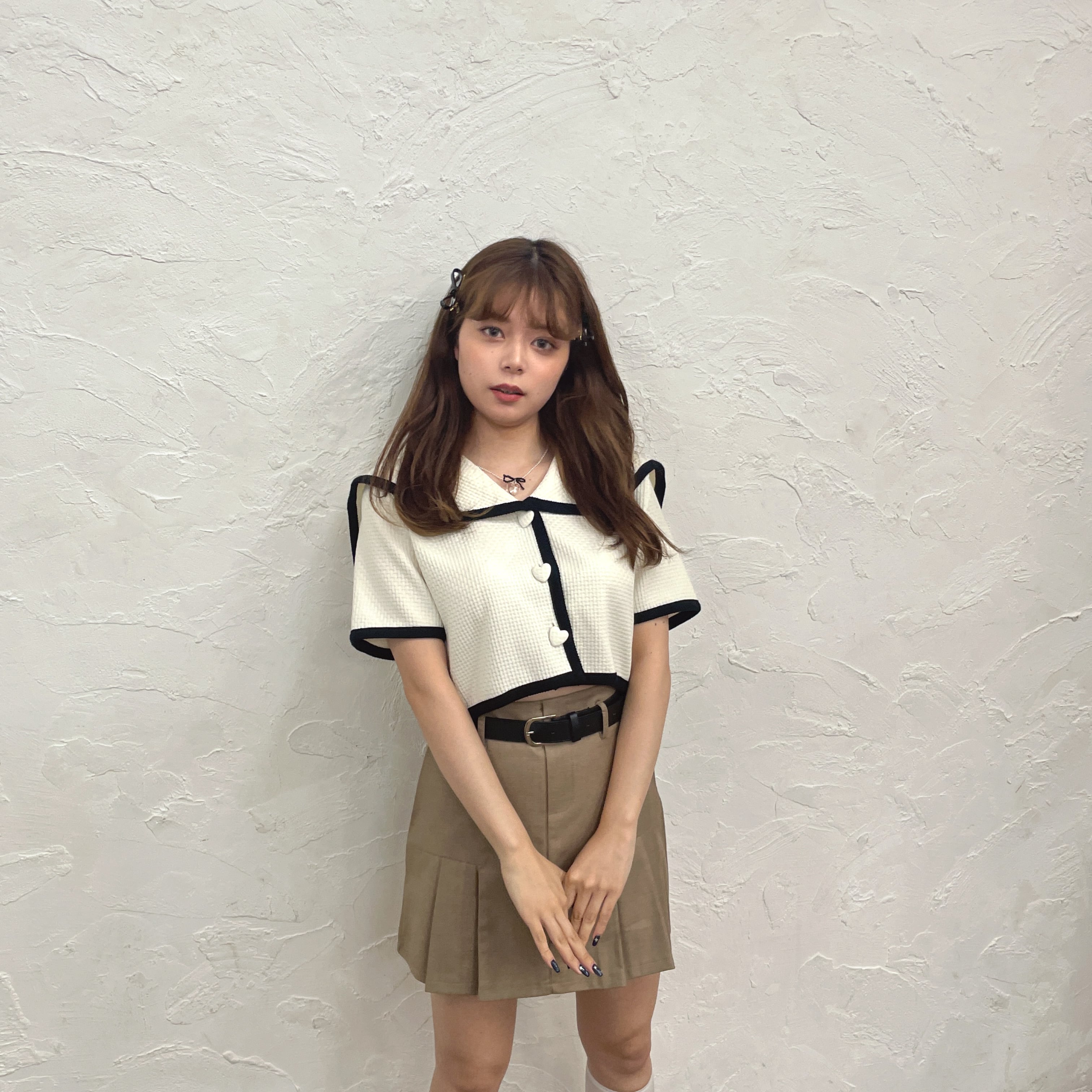 【LAST2】tuck pleats belt skirt-BROWN