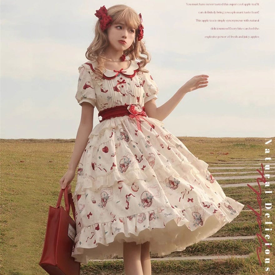 ゆめかわいい 量産型 ロリィタ ワンピース 半袖 田園風 アップルティ
