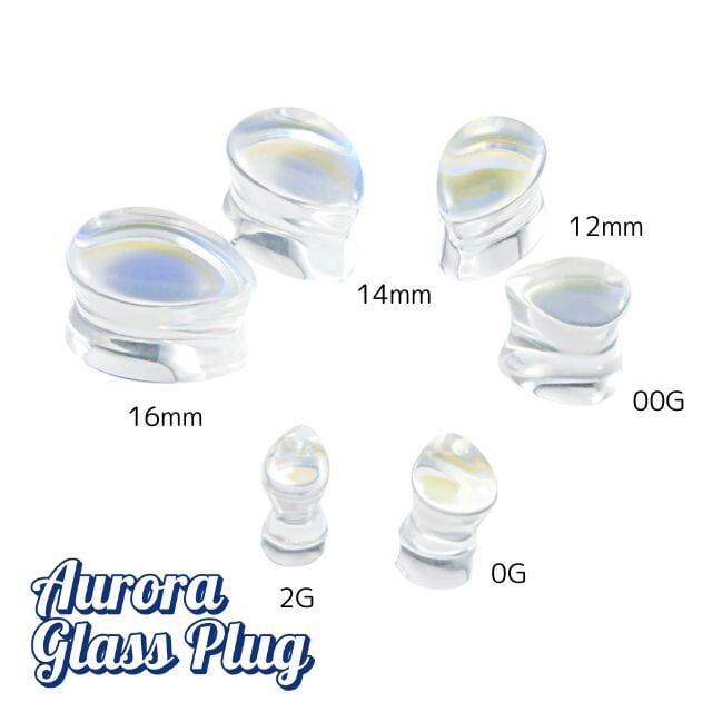ボディピアス 00G 12mm オーロラ ガラスピアス ティアドロップ ダブル