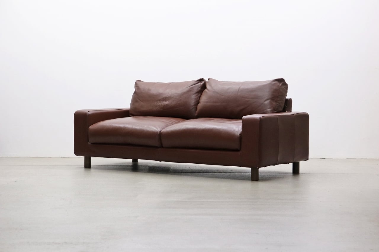 沼津店】MUJI 無印良品 本革 ワイドアーム 2Pソファ ブラウン 茶