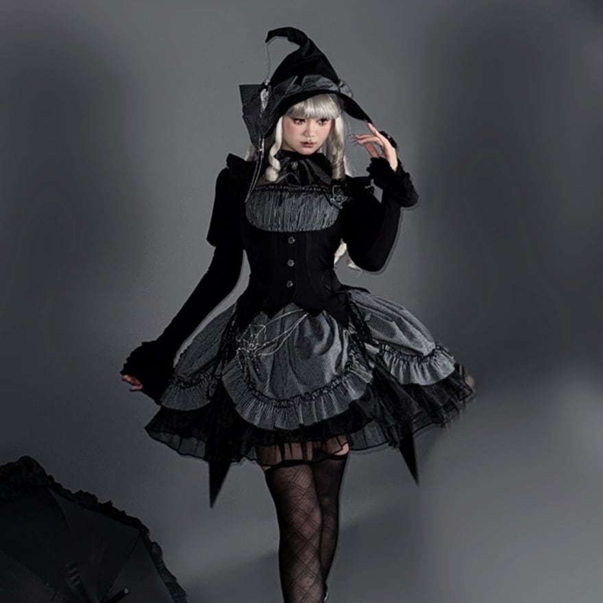 ゴスロリ ブラウス 長袖 Alice Girl 魔女シリーズ シアードット切替