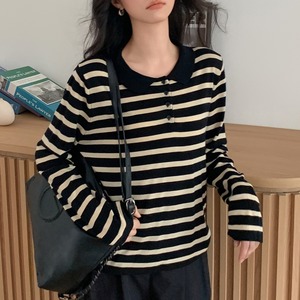 Striped knit polo shirt in 2 colors S326