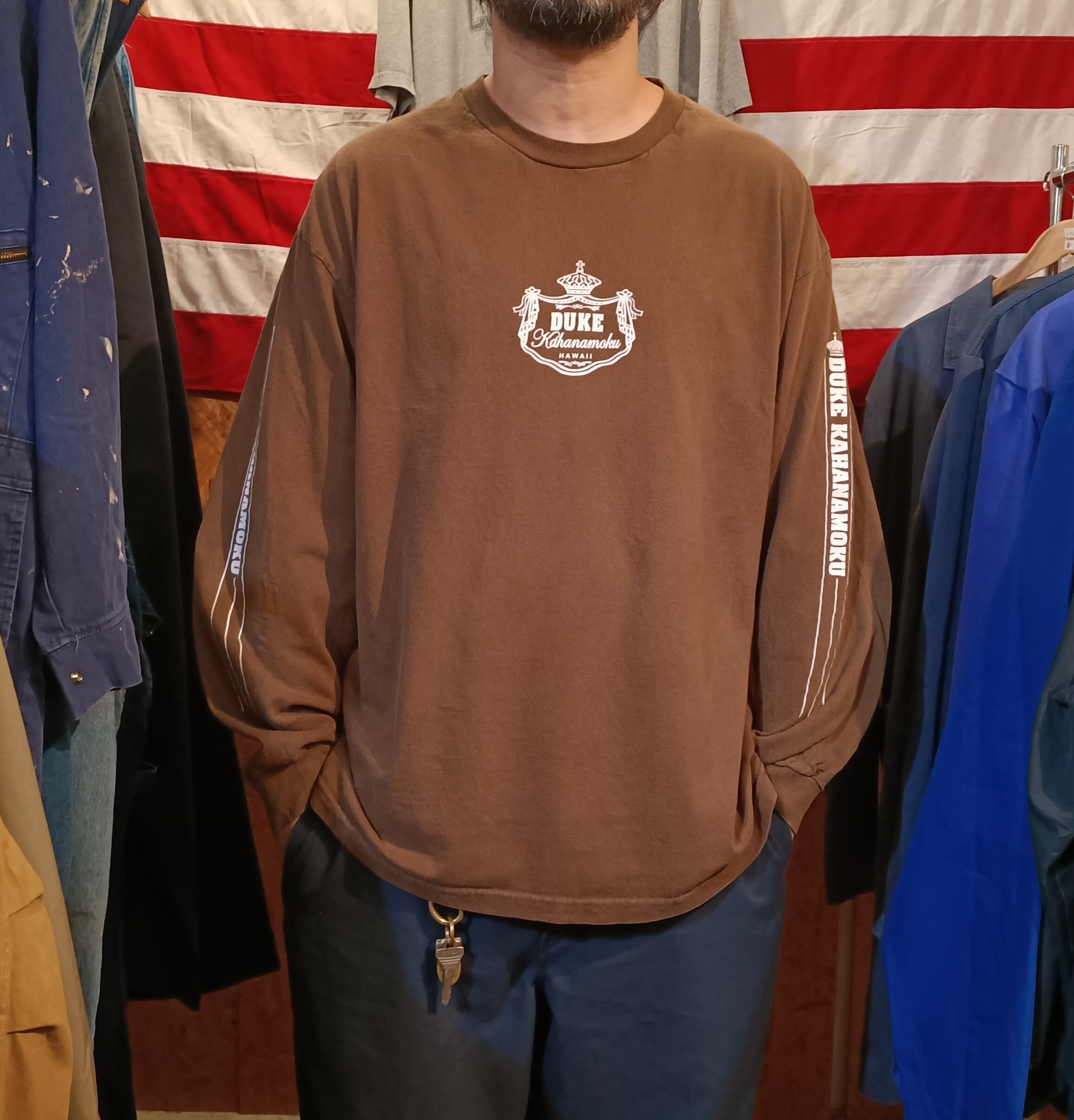 Used 長袖Tシャツ◆М USA 偉人 ロンT デューク・カハナモク ブラウン◆USA古着