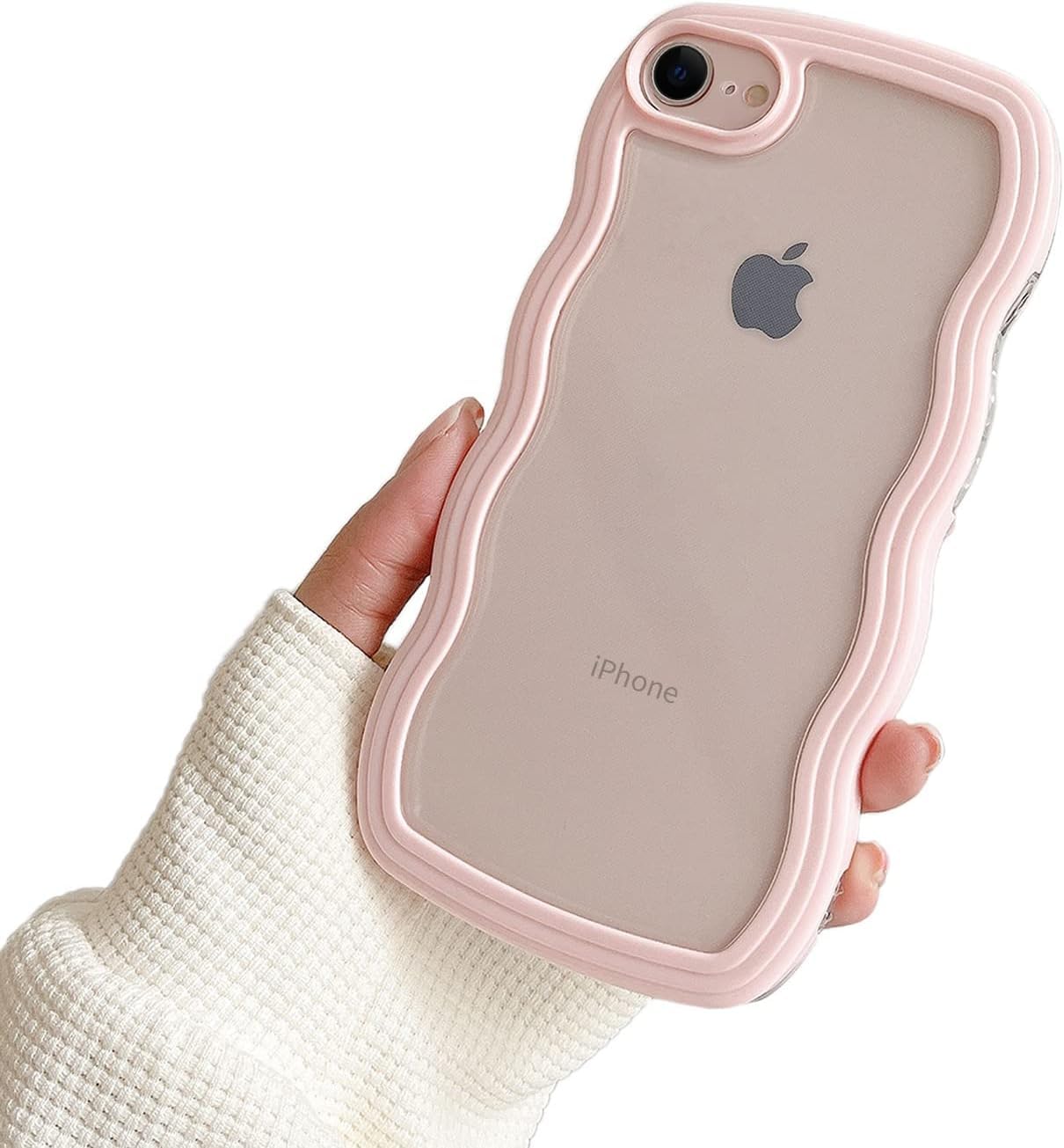 【数量限り】iPhone 7/8/SE 用ケース ウェーブデザイン ケース シンプル おしゃれ クリア TPUカバー 波状エッジ 擦り傷防止 全面保護 ぴったりと手にフィット 耐衝撃 衝撃吸収 携帯カバー レディース 女性向け−ピンク