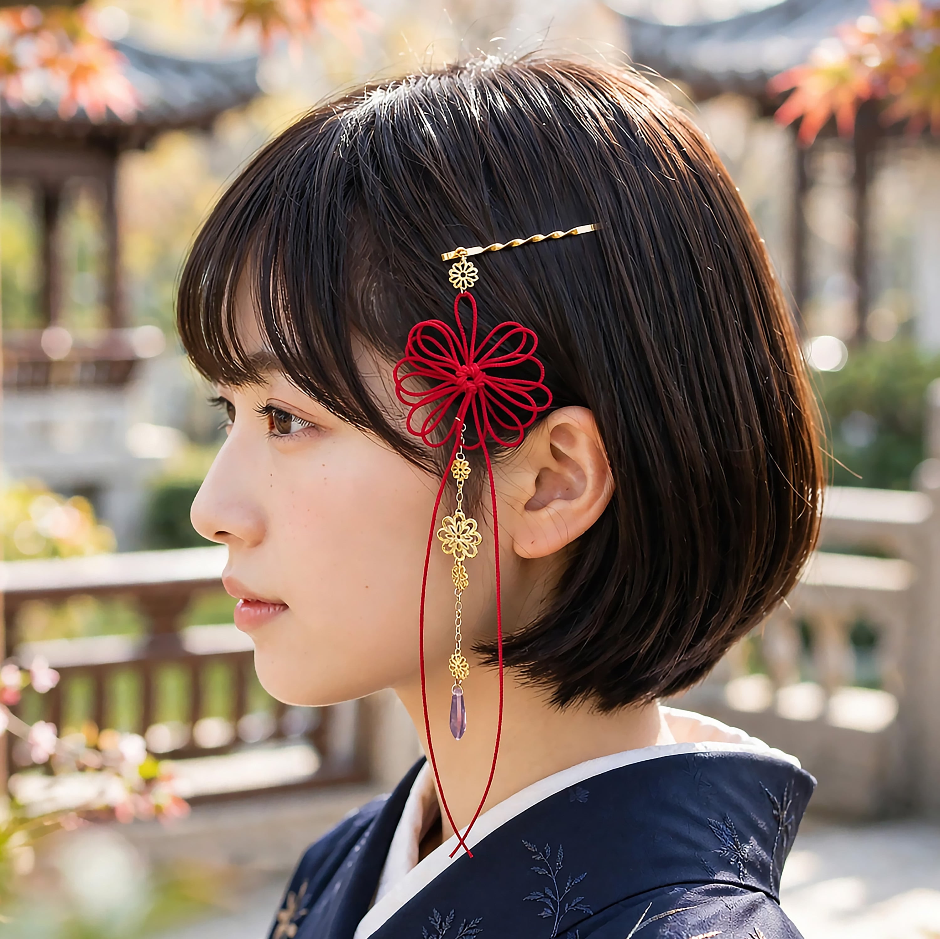 飾り結びヘアピン「覚ユコト、晴」【軽量快適】ショートヘアも簡単和風アレンジ。
