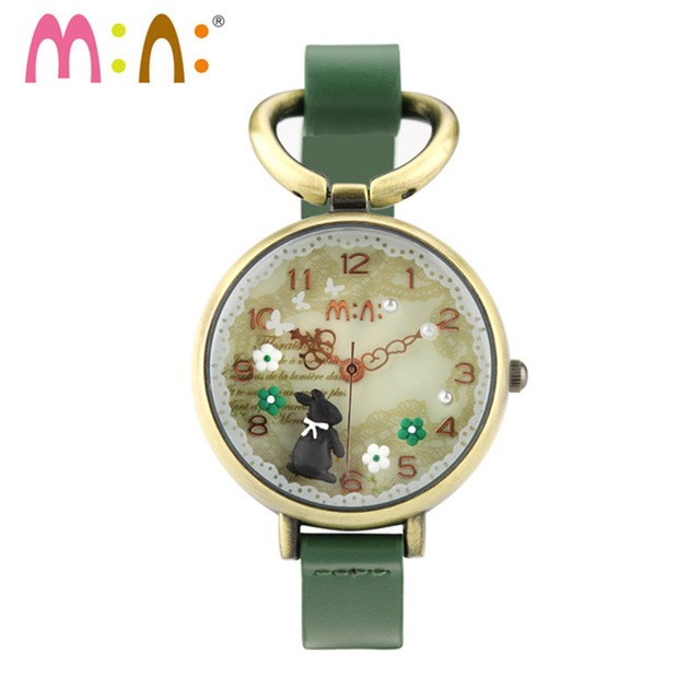 リロイmujer m: n:ブランド女性腕時計防水レディース手作り3dウサギクォーツ腕時計ファッションガール時計レロジオfeminino