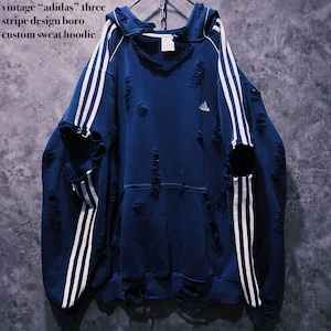 【doppio】vintage “adidas” three stripe design boro custom sweat hoodie