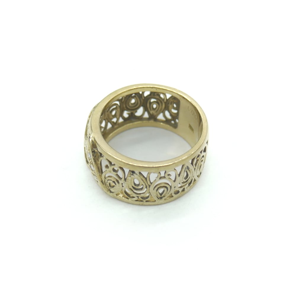 K18 ダイヤモンド デザインリング 18金 透かし彫り 指輪 15号 Y01581 