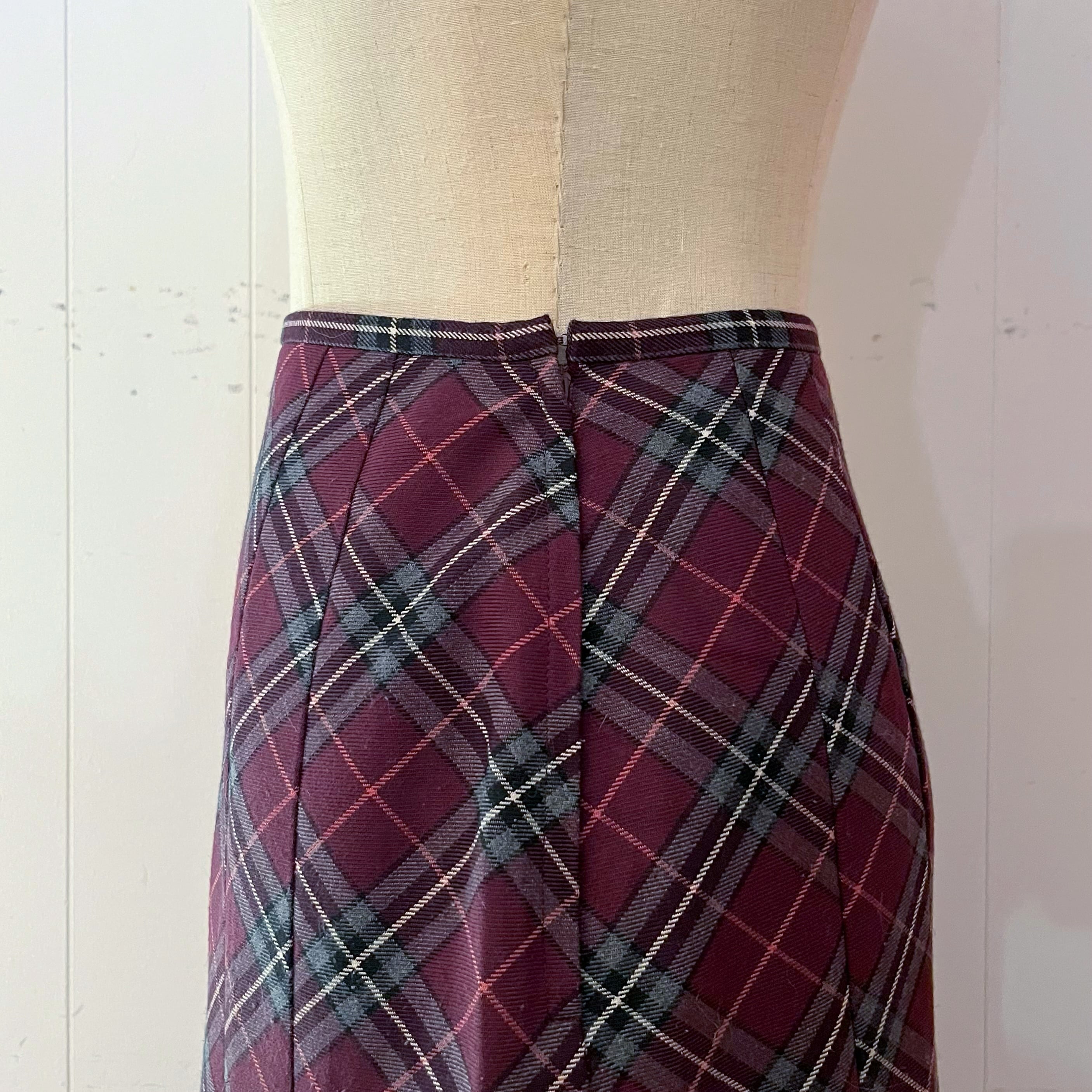 purple gray check tuck skirt