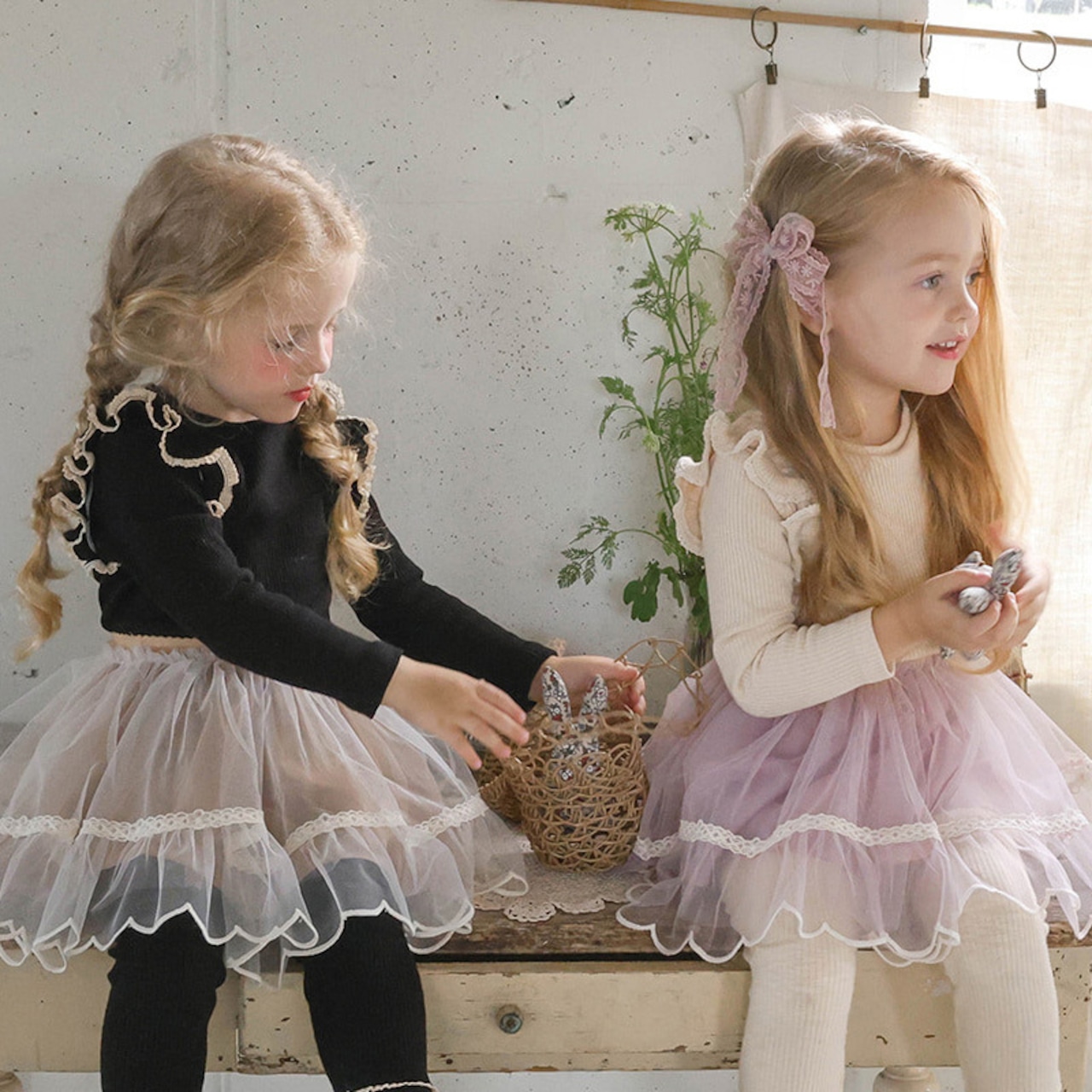 秋レースフリルリブTシャツ