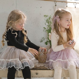 秋レースフリルリブTシャツ