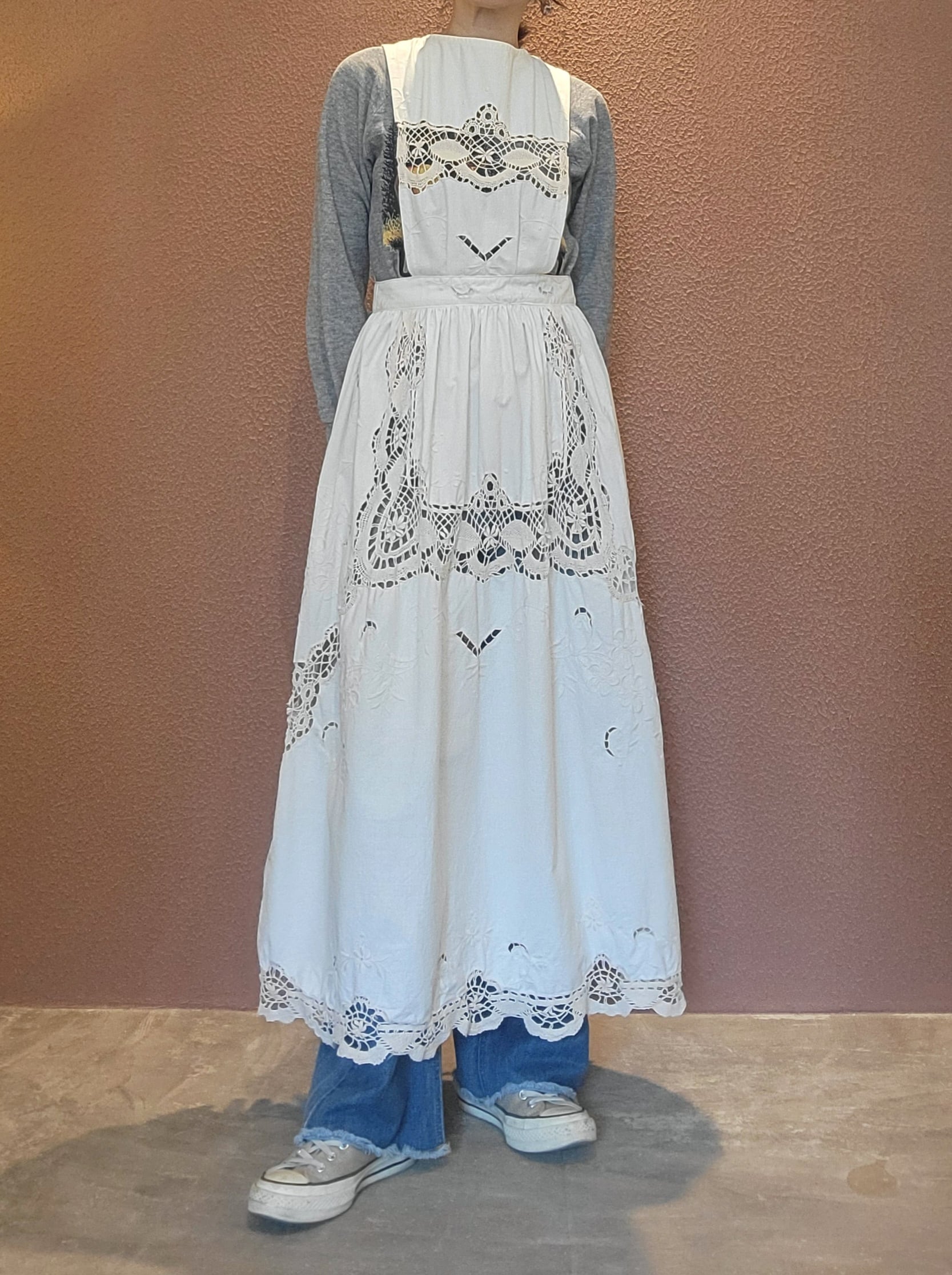 vintageホワイト レースエプロンワンピース RMDR272 ヴィンテージレースエプロンワンピース | alocasia vintage
