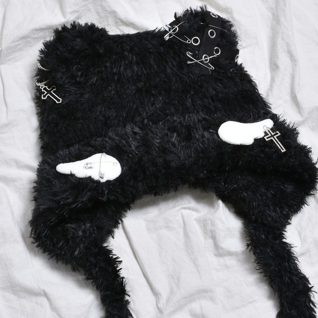 【12/16新着】ネコ耳ANGEL+PINファーニット帽(BLACK)