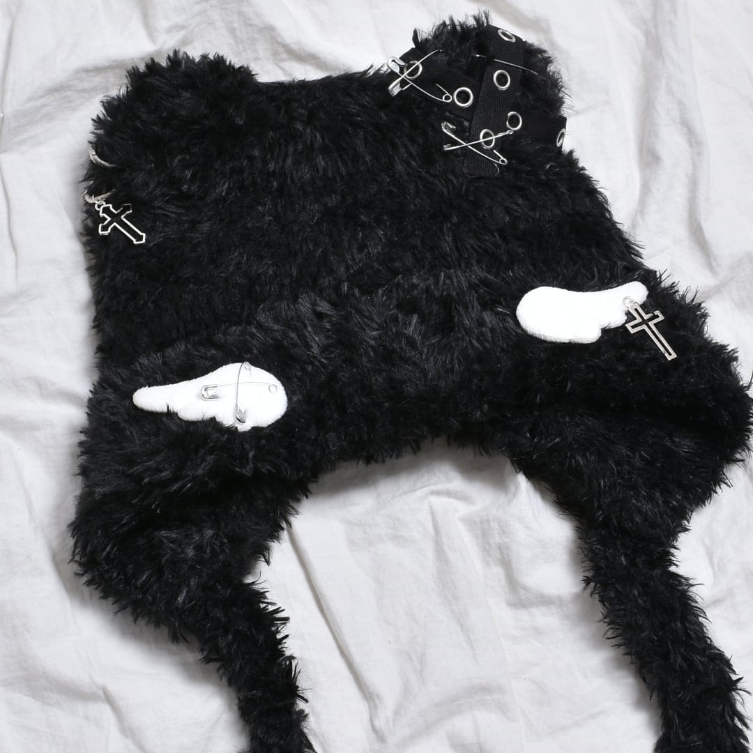 【12/16新着】ネコ耳ANGEL+PINファーニット帽(BLACK)