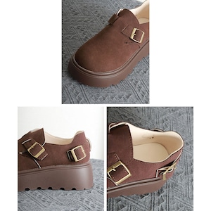 スエード調 厚底 ローファー レディース 韓国 通勤 通学 大人 学生 カジュアル シンプル きれいめ ベルト付き コンフォート シューズ レトロ 歩きやすい 疲れにくい 大人可愛い 大人女子