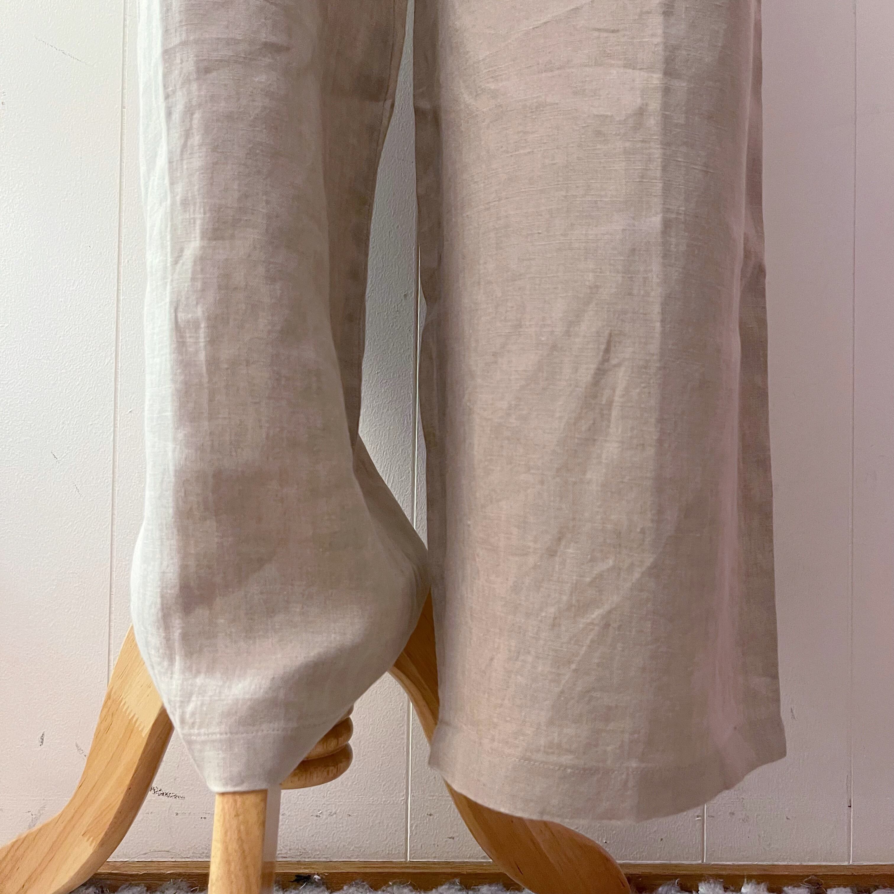 beige linen wide pants